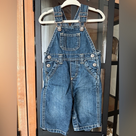 Vintage 2007 Old Navy overalls denim baby unisex boy girl medium wash jeans - Picture 1 of 6